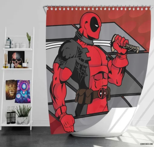 Deadpool Merc Unconventional Laughs Comic Shower Curtain