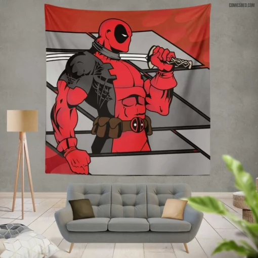 Deadpool Merc Unconventional Laughs Comic Wall Tapestry