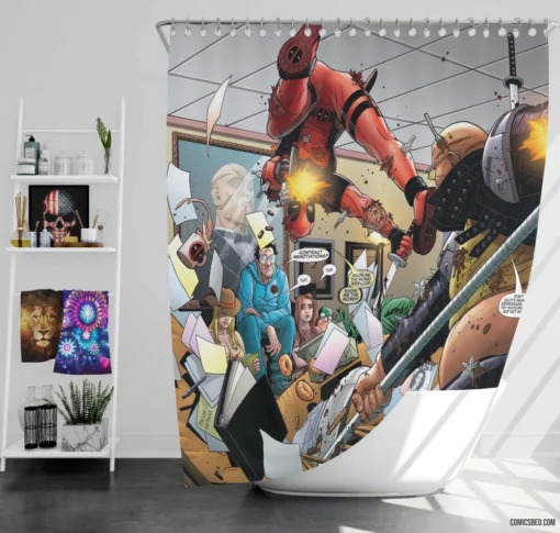 Deadpool Merc With Attitude Comic Shower Curtain