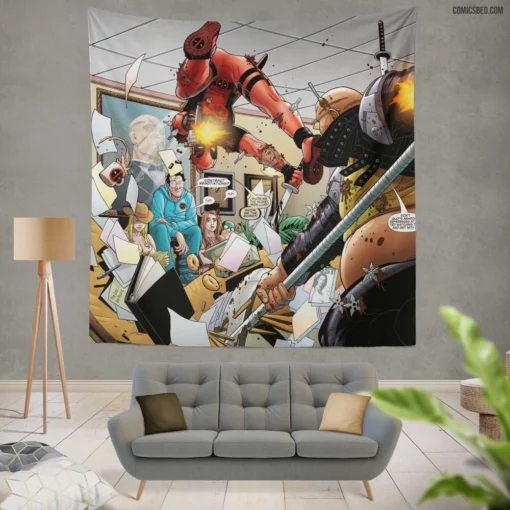 Deadpool Merc With Attitude Comic Wall Tapestry