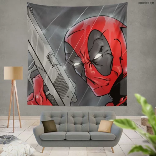 Deadpool Merc with a Twisted Smile Comic Wall Tapestry
