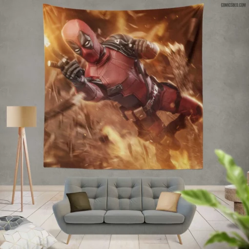 Deadpool Merc with a Witty Mouth Comic Wall Tapestry