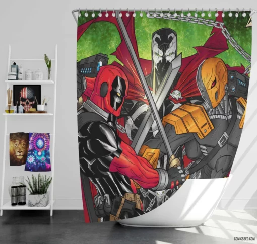 Deadpool Mercenary Feats Comic Shower Curtain