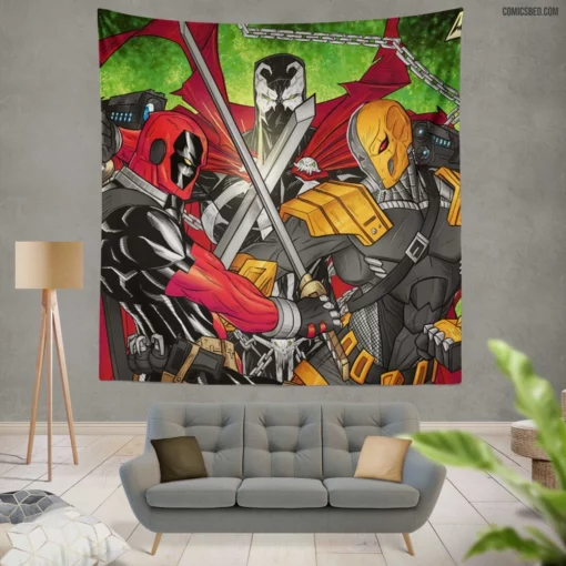 Deadpool Mercenary Feats Comic Wall Tapestry