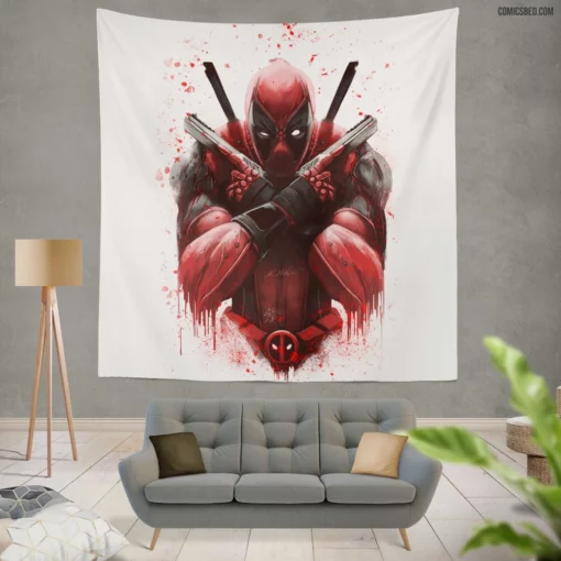 Deadpool Mercenary Marvel Adventures Comic Wall Tapestry