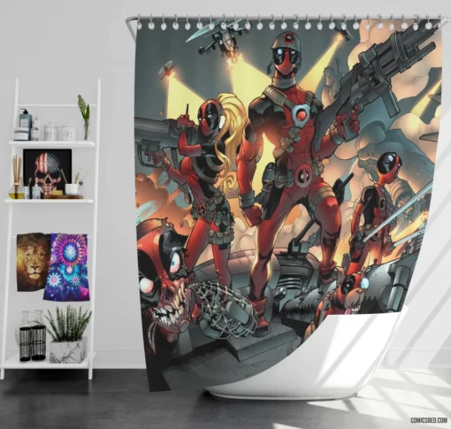 Deadpool Mercenary Missions Comic Shower Curtain