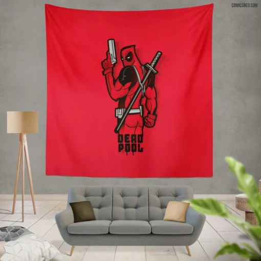 Deadpool Minimalist Merc Signature Comic Wall Tapestry