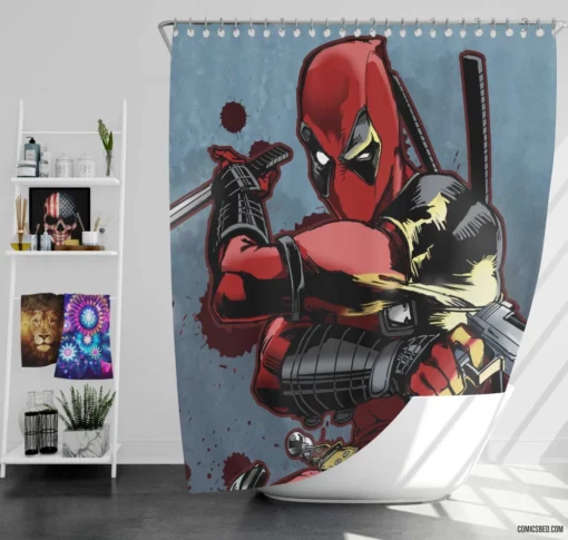 Deadpool Unleashed Marvel Witty Merc Comic Shower Curtain