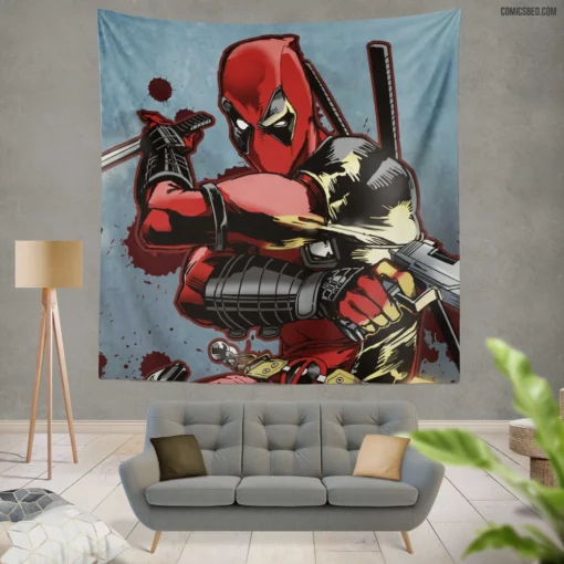 Deadpool Unleashed Marvel Witty Merc Comic Wall Tapestry