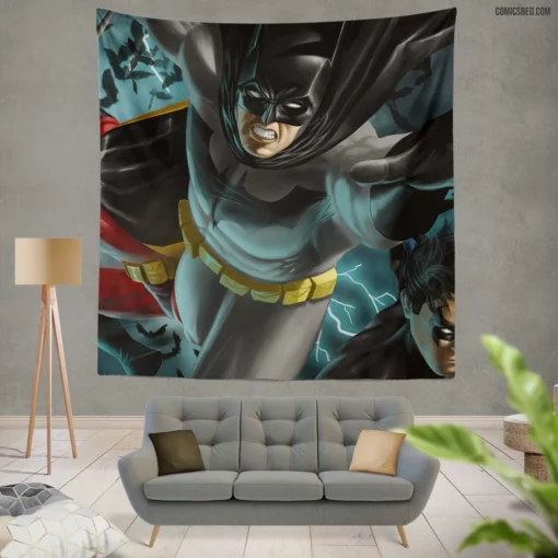 Dynamic Duo Unleashed Batman and Robin Comic Wall Tapestry