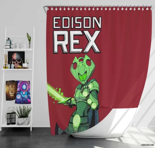 Edison Rex Unconventional Hero Comic Shower Curtain