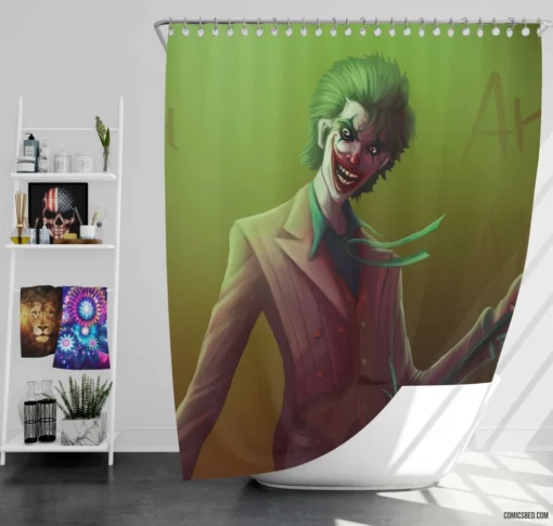 Electrifying Joker DC Unveiling Enigma Emotions Comic Shower Curtain