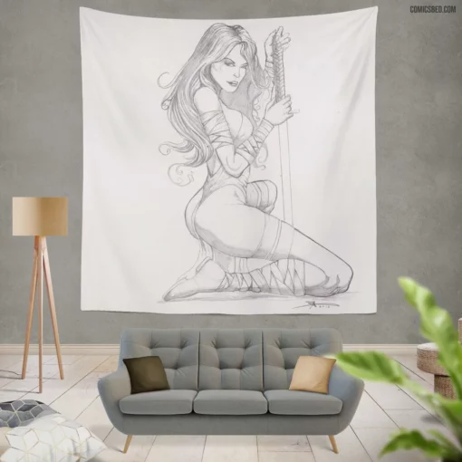 Elektra Chronicles Marvel Warrior Comic Wall Tapestry