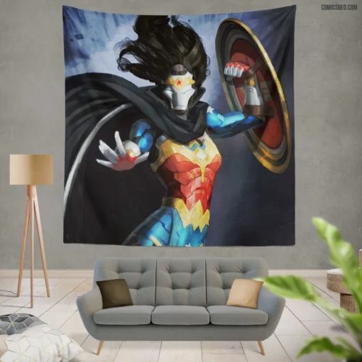 Empowering Wonder Woman Graceful Defender Spirit Comic Wall Tapestry