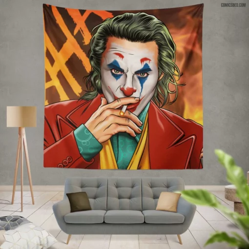 Enigmatic Joker DC Clown of Mysteries Comic Wall Tapestry