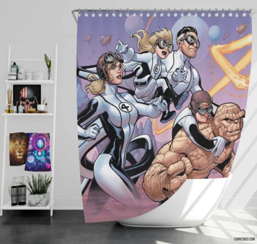 Fantastic Four Family of Heroes Comic Shower Curtain