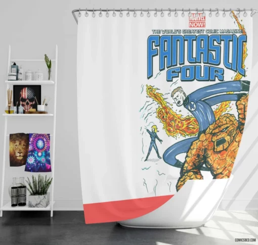 Fantastic Four Human Torch Thing Marvel Team Comic Shower Curtain