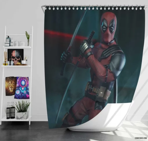 Figurine Deadpool Marvel Collectible Merc Comic Shower Curtain