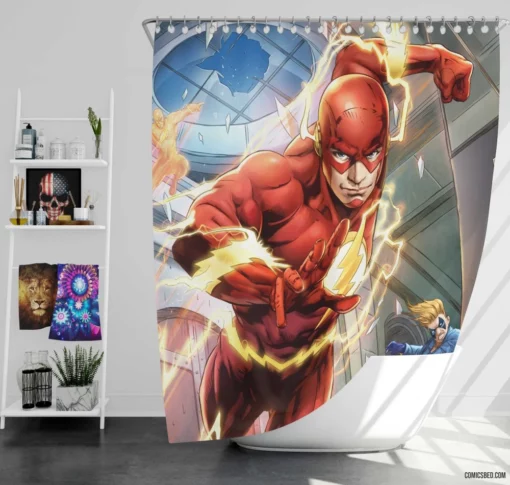 Flash Unleashed DC Scarlet Speedster Comic Shower Curtain