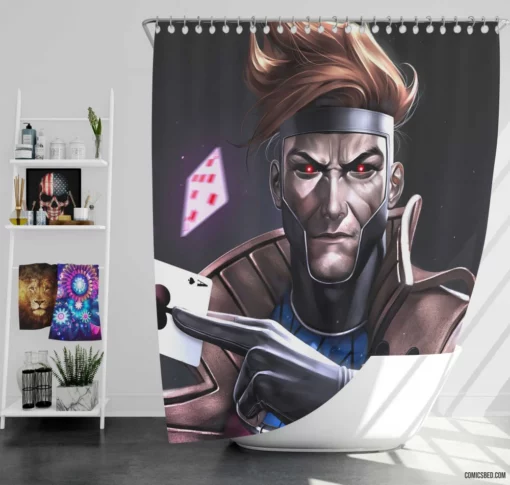 Gambit Marvel Card-Throwing Hero Comic Shower Curtain