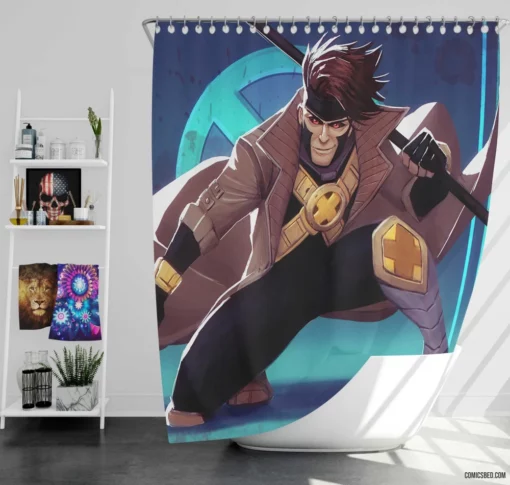 Gambit Marvel Card-Throwing Mutant Comic Shower Curtain