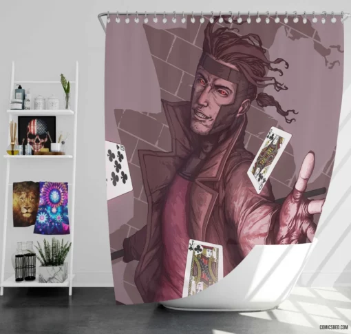 Gambit Marvel Card-Throwing X-Men Comic Shower Curtain