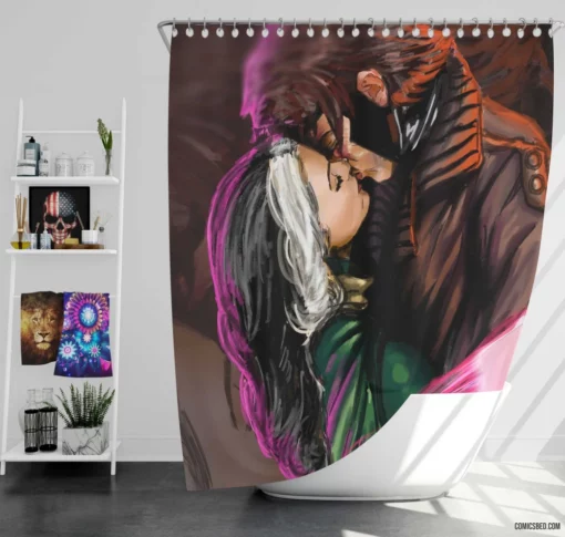 Gambit & Rogue X-Men Marvelous Kiss Comic Shower Curtain