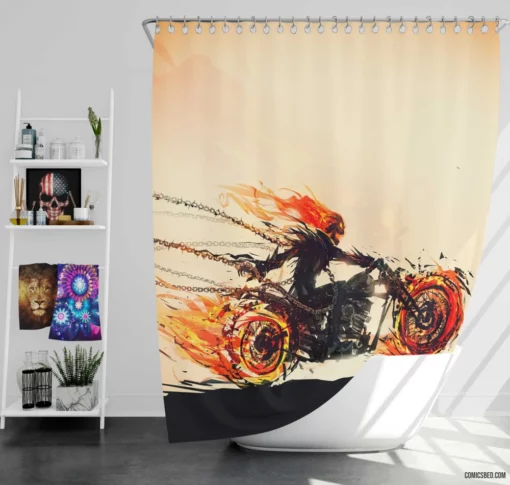 Ghost Rider Chronicles Marvel Motorcycle Hero Comic Shower Curtain