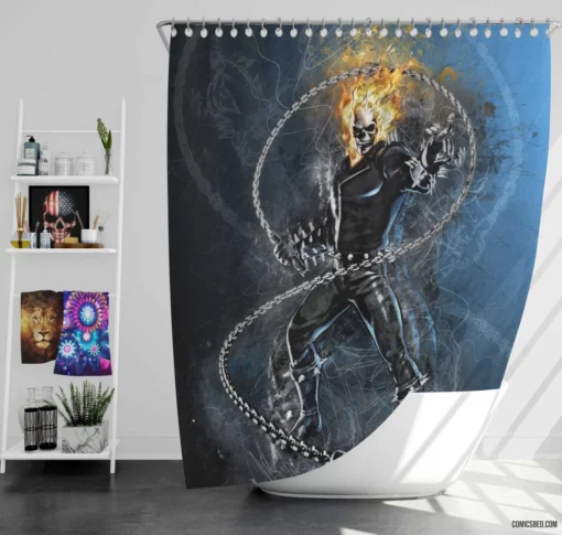 Ghost Rider Fiery Marvel Ride Comic Shower Curtain