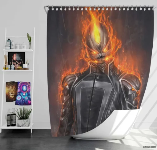 Ghost Rider Marvel Fiery Avenger Comic Shower Curtain