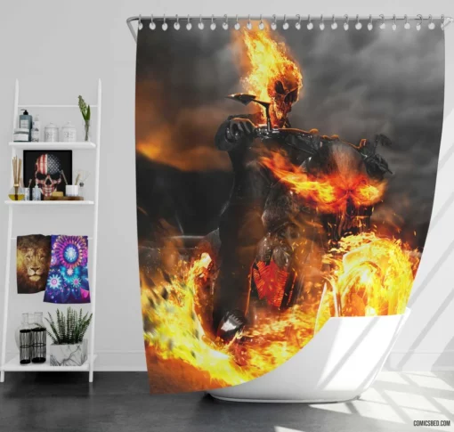 Ghost Rider Marvel Fiery Champion Comic Shower Curtain