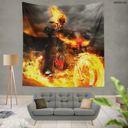 Ghost Rider Marvel Fiery Champion Comic Wall Tapestry