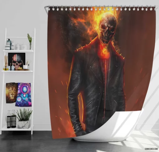 Ghost Rider Marvel Fiery Resolve Comic Shower Curtain