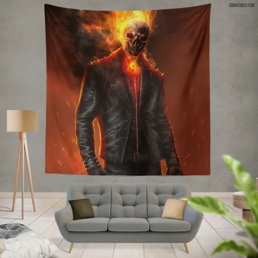 Ghost Rider Marvel Fiery Resolve Comic Wall Tapestry