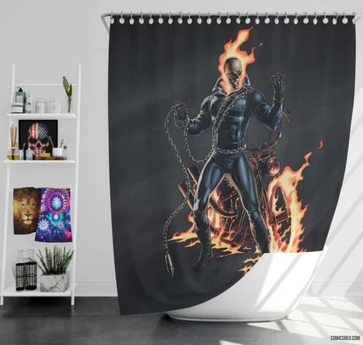 Ghost Rider Marvel Fiery Rider Comic Shower Curtain