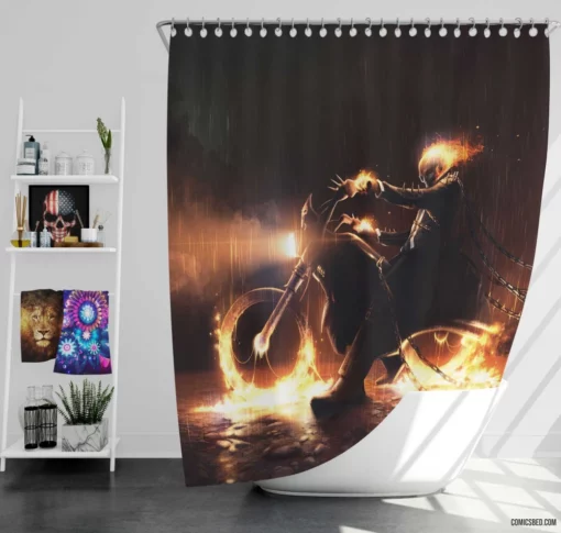 Ghost Rider Marvel Flaming Hero Comic Shower Curtain