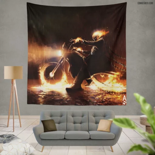 Ghost Rider Marvel Flaming Hero Comic Wall Tapestry