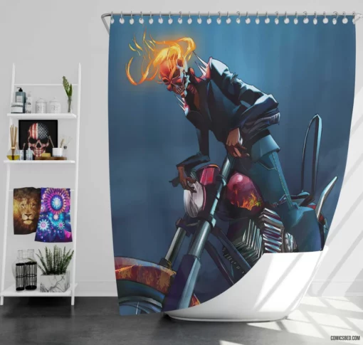 Ghost Rider Marvel Infernal Vigil Comic Shower Curtain