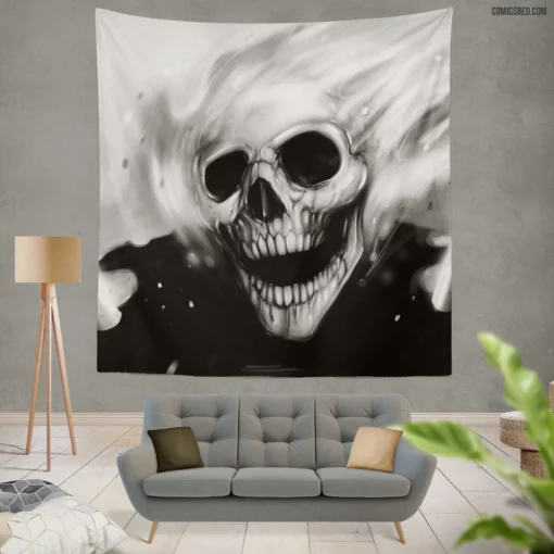 Ghost Rider Skull Haunting Stare Comic Wall Tapestry