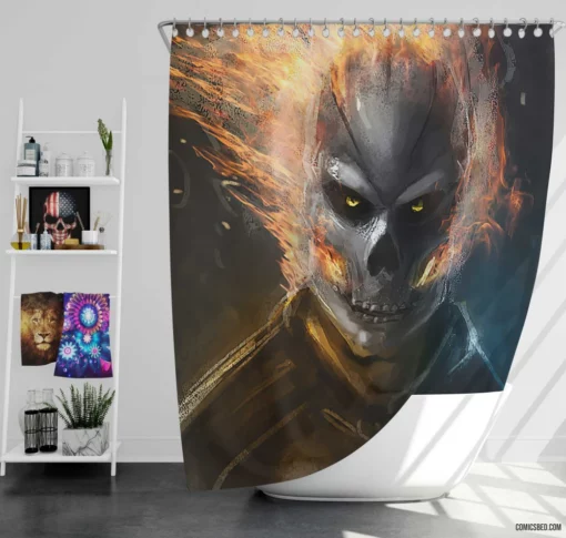 Ghost Rider Unleashed Marvel Flame Chronicles Comic Shower Curtain