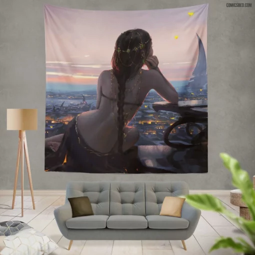 GhostBlade Enigmatic Fantasy Warrior Comic Wall Tapestry