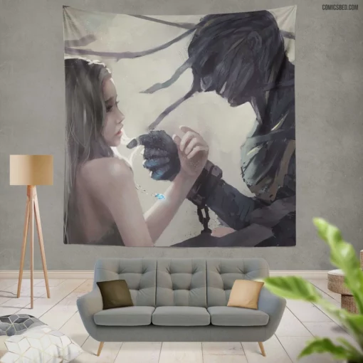 GhostBlade Enigmatic Woman Warrior Comic Wall Tapestry