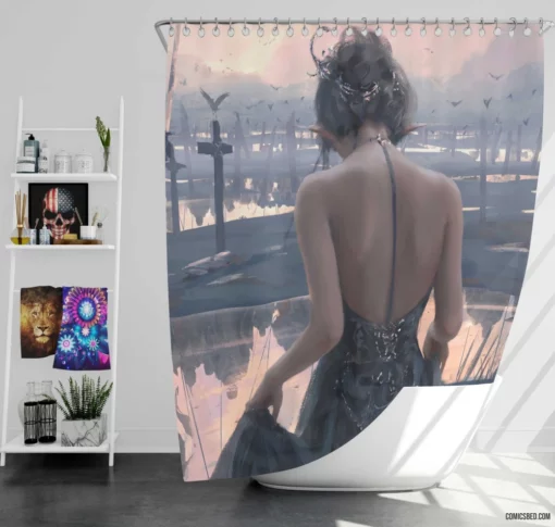 GhostBlade Helm-Bound Fantasy Comic Shower Curtain