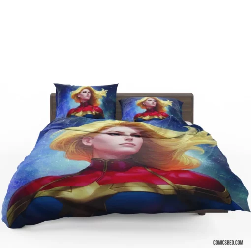 Girl Power Unleashed Captain Marvel Feats Comic Bedding Set