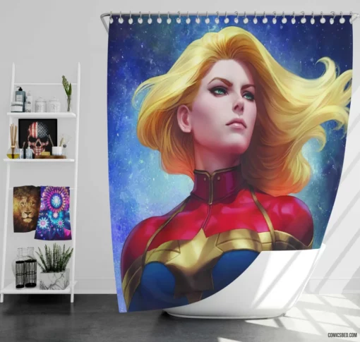 Girl Power Unleashed Captain Marvel Feats Comic Shower Curtain