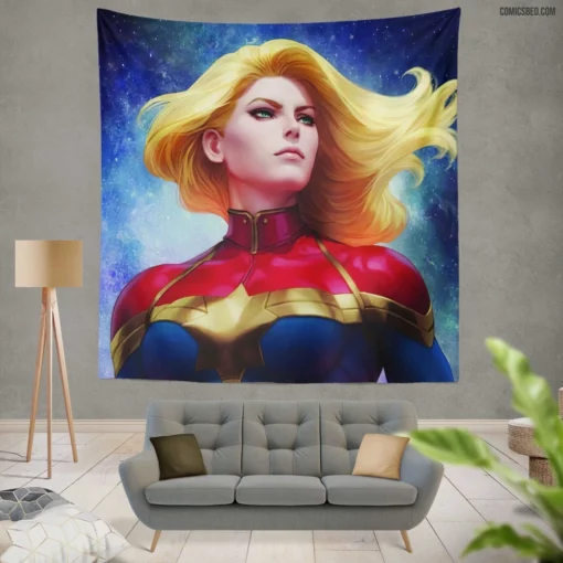 Girl Power Unleashed Captain Marvel Feats Comic Wall Tapestry