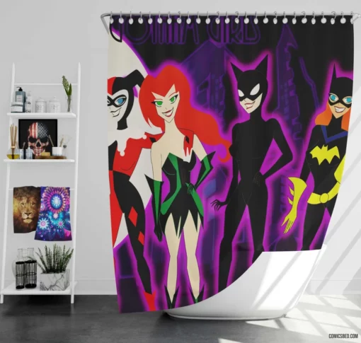 Gotham City Sirens Batgirl Catwoman Harley Quinn Comic Shower Curtain