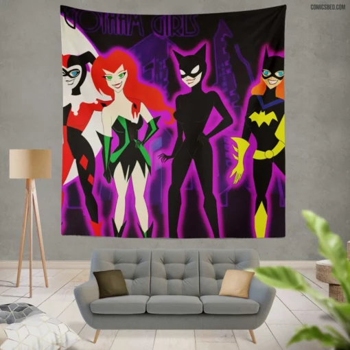 Gotham City Sirens Batgirl Catwoman Harley Quinn Comic Wall Tapestry