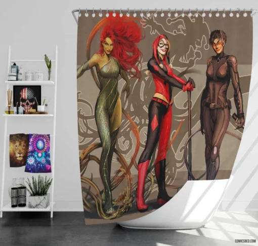 Gotham City Sirens Poison Ivy Harley Quinn Comic Shower Curtain