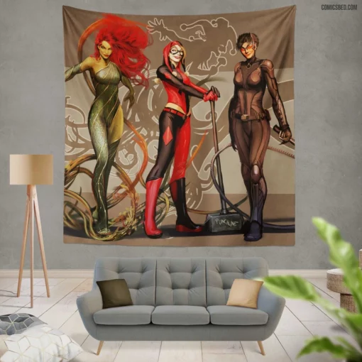 Gotham City Sirens Poison Ivy Harley Quinn Comic Wall Tapestry
